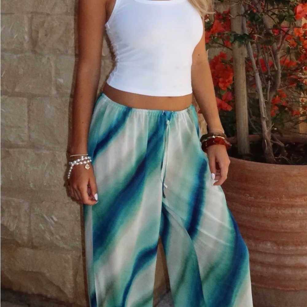 White Fox Boutique Teal and Navy Wide Leg Pants